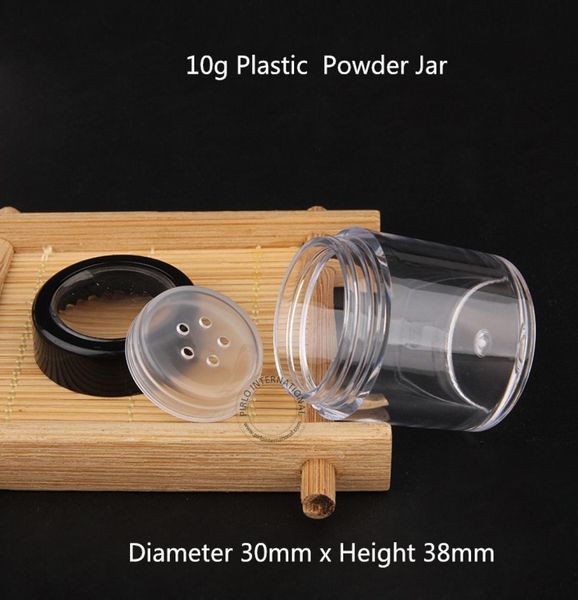 

100pcslot empty plastic 10g powder jar with sifter 13oz cream jar with black lid 10ml women cosmetic container small vial5806417