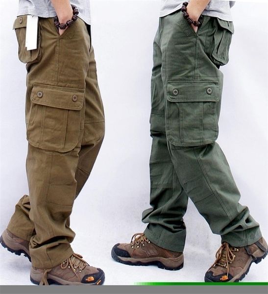 

mens pants cargo casual multi pockets military tactical male outwear loose straight slacks long trousers plus size 44 2209195815557, Black