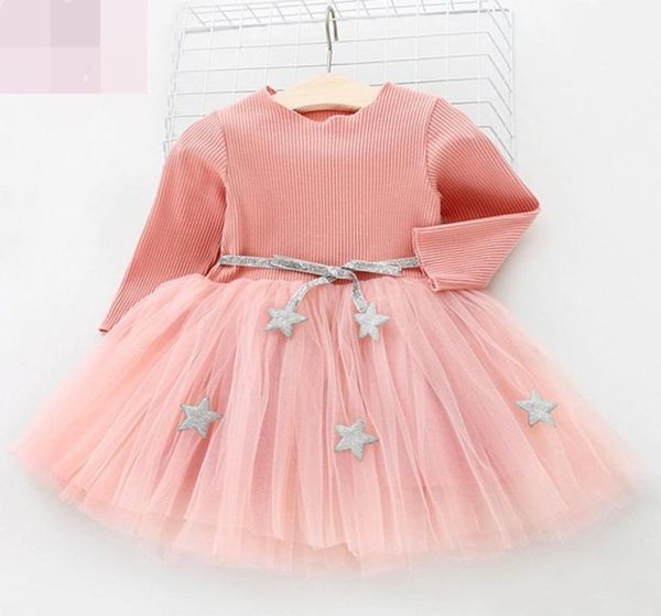 

baby childrens clothing girl dress splicing veil star princess skirt korean cotton baby long sleeved whole t2112046281054, Red;yellow