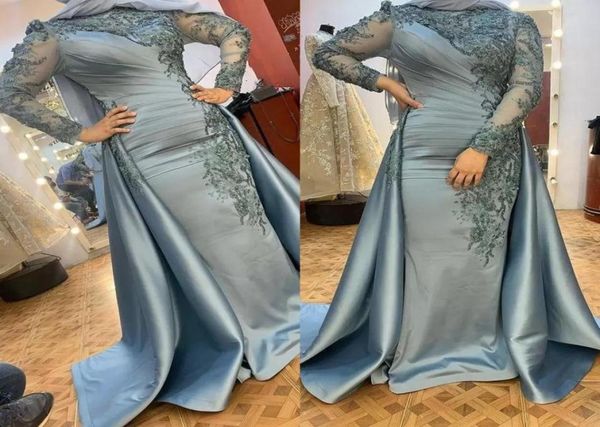 

muslim saudi arabia evening dresses elegant satin overskirts long sleeves lace applique beading formal party gowns pleats women sp1172371, Black;red