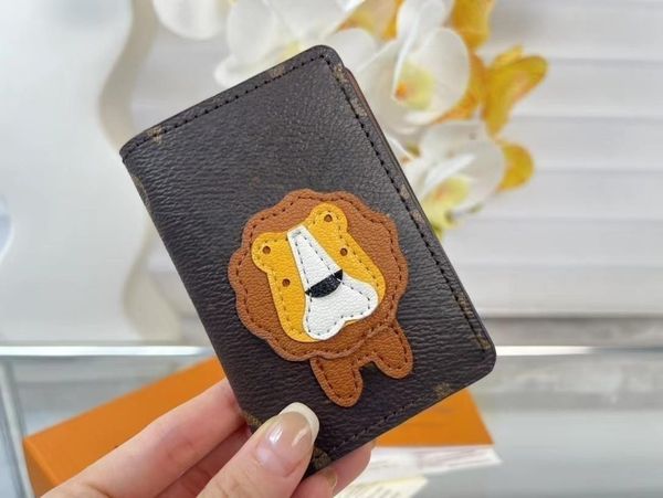 

designer lady folding card bag cartoon floral leather short purse lady original case card holder leather purse, Red;black