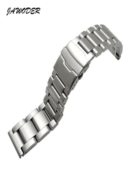 

jawoder watchband 20 22 24 26mm men thick pure solid stainless steel brushed watch band strap deployment buckle bracelets1325854, Black;brown