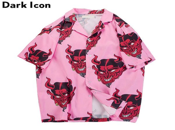 

devil full printing turndown collar casual shirts men 2018 summer high street men039s shirts pink purple3421139, White;black