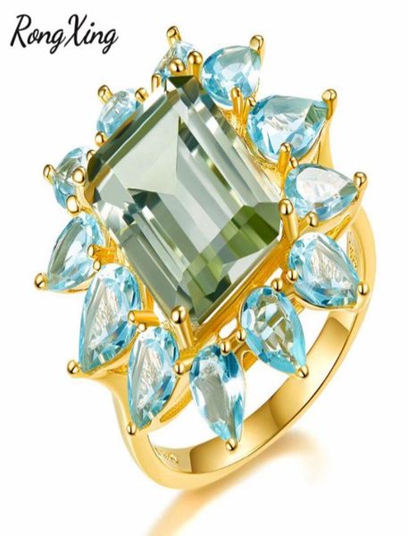

rongxing retro big square stone clear blue zircon water drop rings for women yellow gold filled birthstone wedding bands8019823, Golden;silver
