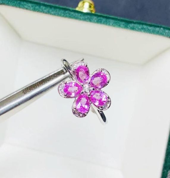 

cluster rings natural real pink sapphire flower ring per jewelry 925 sterling silver 34mm 03ct5pcs gemstone fine t21416101075372, Golden;silver