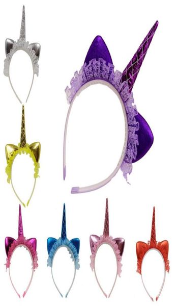

ins baby girls unicorn lace headband children birthday party props kids cartoon cat ear cute lovely hairband7591001, Slivery;white