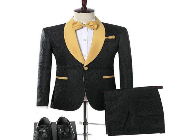

men039s jacquard gold shawl lapel suit party groom wedding groom tuxedos blazer custom made wedding tuxedos suit jacketpants8180727, Black;gray