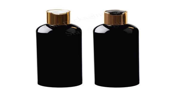 

30pcs 300ml black empty gold disc cosmetic pet lotion bottles 300cc shampoo plastic bottle with cap1175749