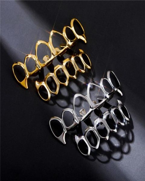 

new smooth gold silver plated teeth grillz 6 bottom faux dental tooth braces grills men lady hip hop rapper body jewelry7075172, Black