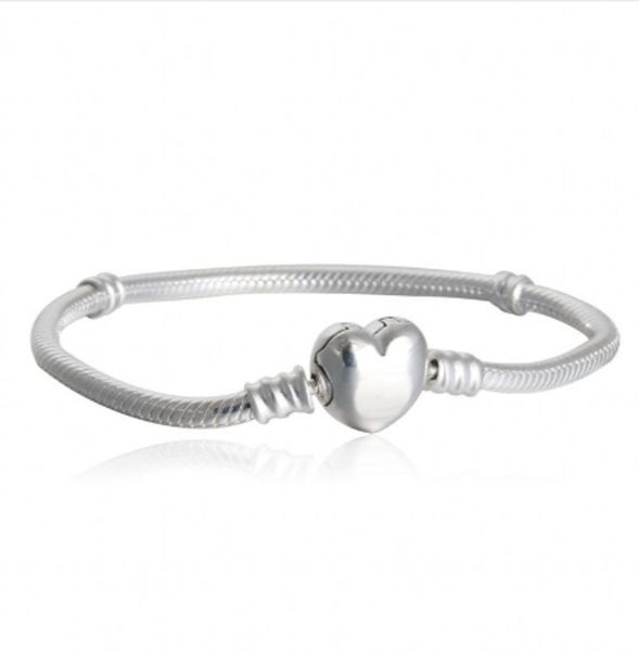 

new heart clasp bracelets famous brand logo authentic 925 sterling silver fashion chain charm bracelets diy charms beads pd15061830, Black