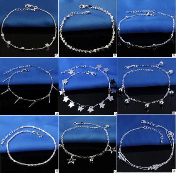 

selling stamped 925 sterling silver anklets for womens simple beads silver chain anklet ankle foot jewelry52773587817173, Red;blue