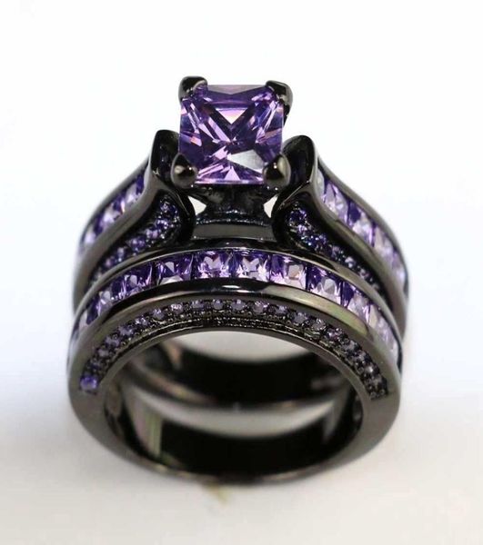 

lovers ring men039s 316l stainless steel tungsten carbide ring women039s 14kt black gold filled amethyst princess bride we6503377, Silver
