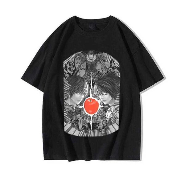 

casual t-shirt death note perimeter printed short sleeve t-shirt round neck cotton top, White;black