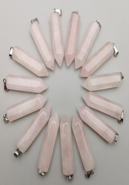 

natural stone hexagon prism rose quartz pendants pink crystal pendants clear chakras gem stone fit earrings necklace making assort1560461, Bronze;silver