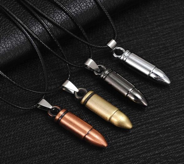 

men titanium steel necklaces bullet pendant leather chain necklace women jewelry7217044, Silver