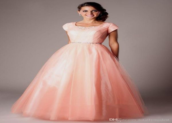 

coral long aline modest prom dresses with cap sleeves floor length crystals tulle teens high school modest evening prom gowns che2707646, Black