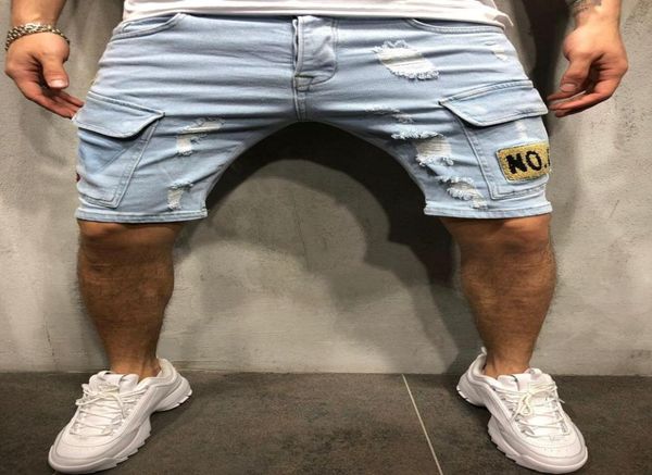 

januarysnow street style mens holes denim shorts summer fashion men denim jeans slim straight pants trend mens designer pants4172764, Blue