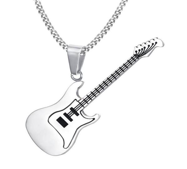 

pendant necklaces kurshuni trendy guitar necklace 24inch chain stainless steel punk rock music fine party jewelry year gift for ma7691298, Silver