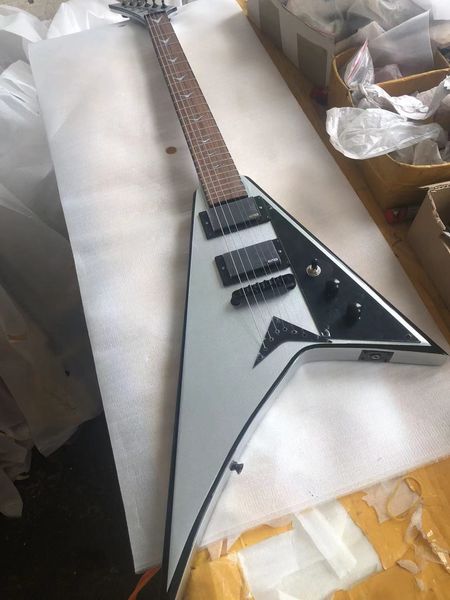 

custom jacks v custom electric guitar metallic silver color