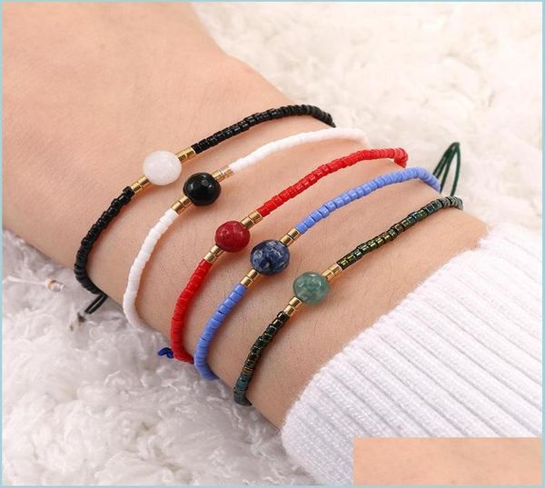 

link chain fashion handmade woven rope chain thin seed beads bracelet boho natural stone beaded bracelets for women jewelry gifts 4952804, Black