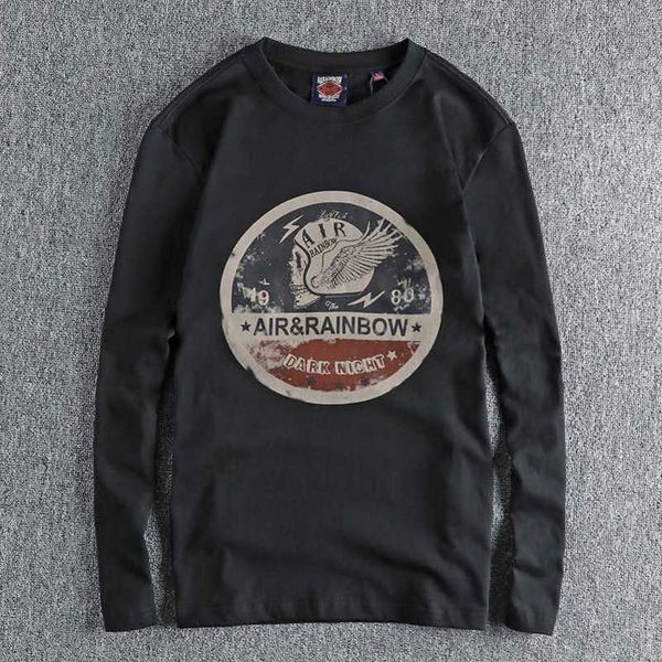 

retro american fashion skull motorcycle printed long sleeve t-shirt men's comfortable round neck casual versatile youth underlay shirt, White;black