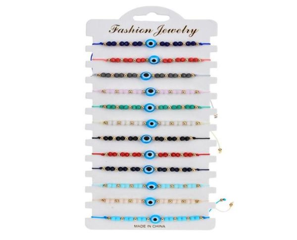 

12 pcs colorful evil eye beaded bracelets handmade braided string good luck nazar amulet bangle lucky turkish religious symbol bra8180836, Golden;silver