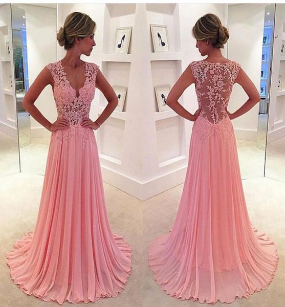 

new customized long pink prom dresses design v neck chiffon illusion lace long red evening dress evening gowns china7275303, Black;red