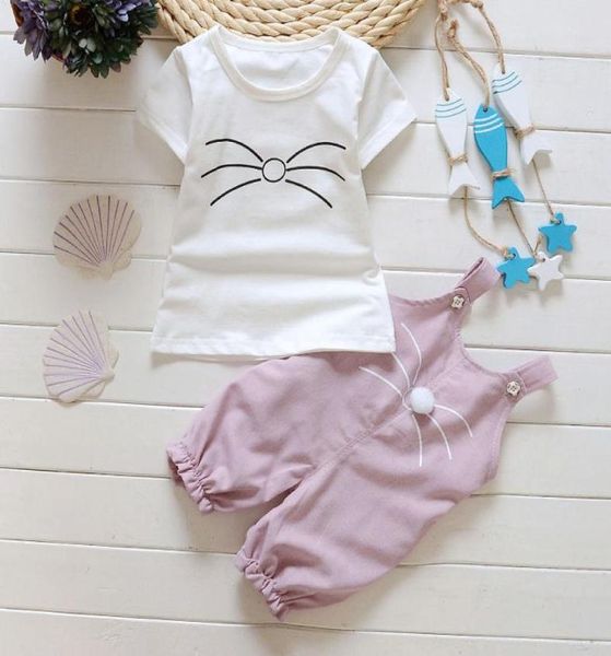 

baby girls clothes sets summer short sleeve clothing sets outfits tshirt strap pants toddler infant clothing girl8661483, White