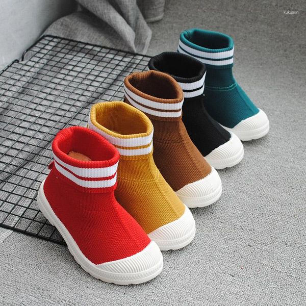 

athletic shoes children's casual flying woven striped cuffed plus velvet warm breathable fashion for kids boy girl anti slip, Black