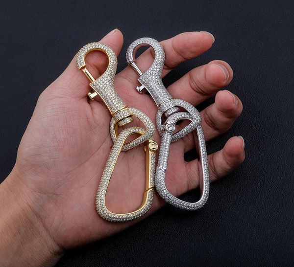 

new arrived iced out carabiner keychain for men gold silver color hip hop charm jewelry solid copper with cz keychain gifts3807277, Slivery;golden