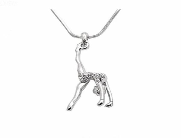 

double nose arrival metal inlay women figure gymnastic girl charm necklace gym jewelry pendant necklaces8485740, Silver