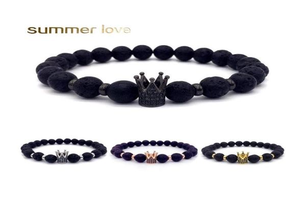 

beaded strands fashion microinserts crown charm lava beaded bracelet women men chakra healing ncing natural stone 8mm beads bracel8692733, Black
