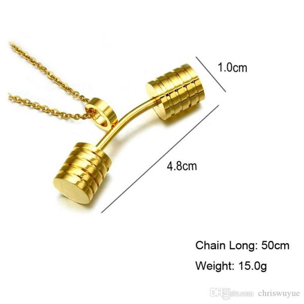 

fitness barbell dumbbells pendants necklaces goldsilver titanium stainless steel sports necklace for men gym jewelry1544779, Silver