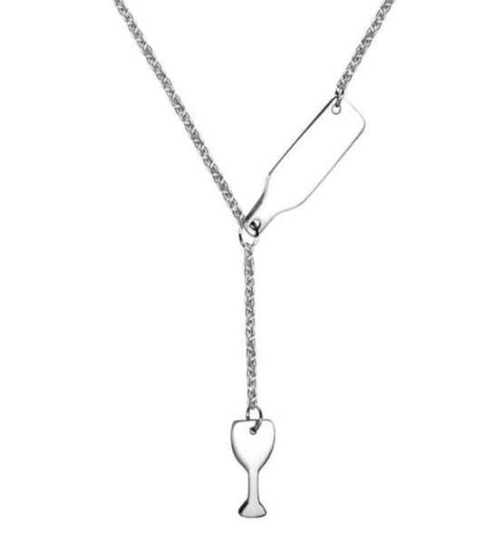 

12pcsnew arrival stainless steel beer cup bottle wine glass pendant necklace choker chain women fashion jewelry gift3497901, Silver