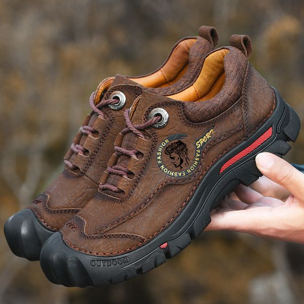

dress shoes outdoor camping hiking shoes men genuine leather sports sneakers man travel casual shoes leisure walking climbing men's foo, Black