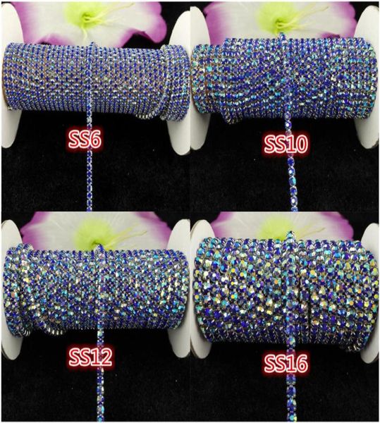

10yardsroll ss6ss16 sapphire blue ab rhinestones crystal glass rhinestone chain compact silver chain for phonecupsmouseappliq6840363, Black