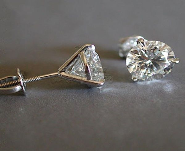 

threeprong martini 1ct round diamond stud earrings 18k white gold bride wedding engagement jewelry gifts fast 6669949, Golden;silver