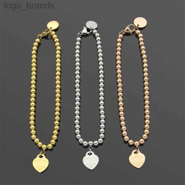 

2022 new bead chain heart charm bracelet luxury brand designer bracelet women's jewelry fashion classic stainless steel t bracelets chr, Golden;silver