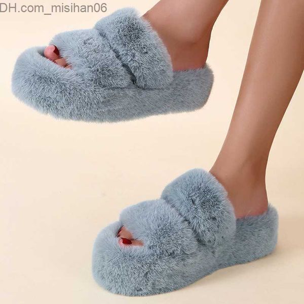 

slippers fashionable women's fluffy slider winter warmth slider women's flat slider high-quality fur artificial fur slider z230717, Black