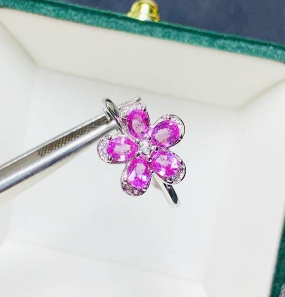 

cluster rings natural real pink sapphire flower ring per jewelry 925 sterling silver 34mm 03ct5pcs gemstone fine t21416108424685, Golden;silver