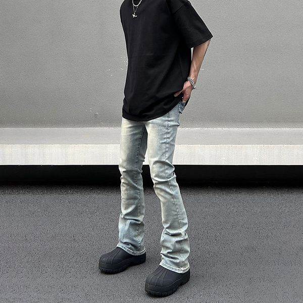 

mens jeans skinny men streetwear solid color simple vintage slim autumn vaqueros flared trousers street summer y2k fit denim pants 230712, Blue