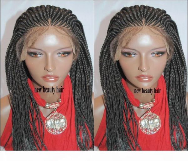 

180density handmade lace frontal cornrow wig africa american women style box braid wig crochet braids lace front wig with baby hai2981479, Black