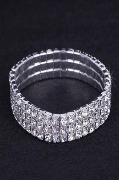 

12 pieces lot 3 row bridal wedding jewelry elastic crystal rhinestone stretch gold bangle bracelet whole wedding accessories f2885861, Golden;silver