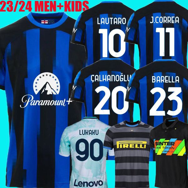 

22 23 24 lukaku final soccer jerseys kid kit maillot de dzeko lautaro barella 2023 maglie football shirt child training 115 year kvaratskhel, Black;yellow