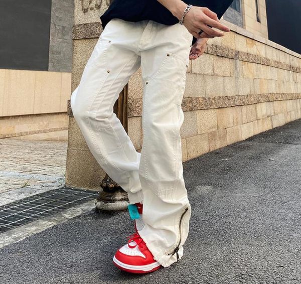 

ankle zipper rivet pockets straight loose mens jeans pants oversized high street casual baggy denim trousers76640463956174, Black