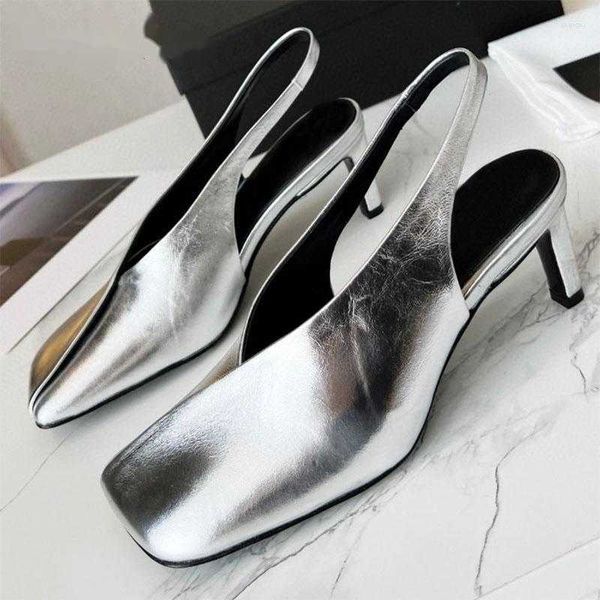 

sandals luchfive summer leather high heels shoes women slip on square toe pumps brand designer party mujer, Black