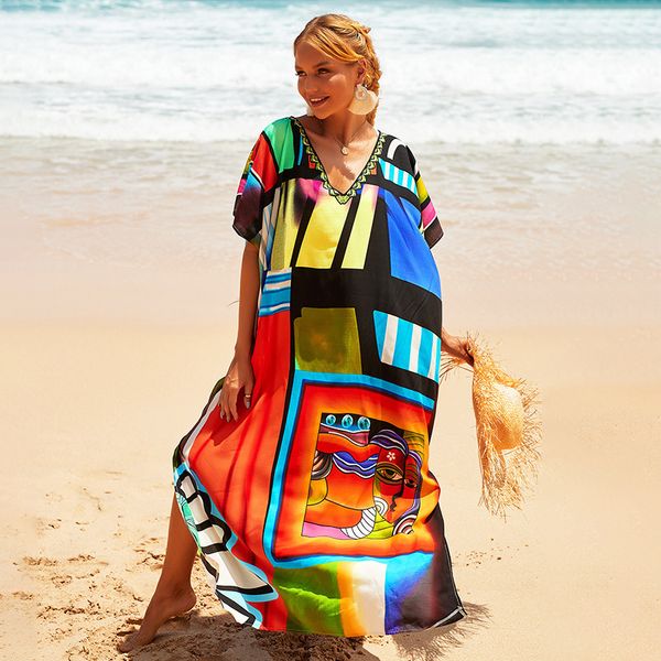 

women's swimwear fashion swimsuit cover-up kaftan bohemian boho maxi dress cotton summer vestidos mujer verano kimono mujer 230713, White;black