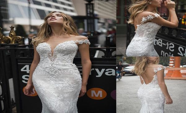 

netta benshabu mermaid wedding dresses off shoulder crystal applique pearls sequins lace hollow back wedding dress sweep train bri8221057, White