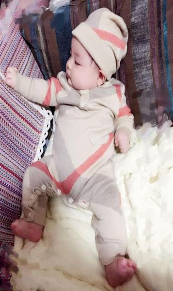 

new born baby clothes long sleeve winter fall spring set 03 month rompers knitting jumpsuits plaid knitted cotton clothes a hat5046100, Blue
