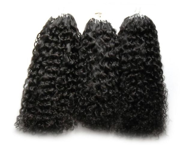 

300g micro loop hair extensions 300s mongolian kinky curly hair human probonded microloop micro rings links human hair extension1042635, Black
